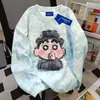 Sudadera Redonda con Estampado de Dibujos Animados Lindo de Crayon Shin-Chan para Mujer Otoño e Invierno Estilo Perezoso Americano Tie-Dye Rosa Preppy