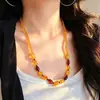 Autêntica Corrente de Clavícula Retro de Alta Qualidade Estilo Chinês Âmbar Sangue Cera de Abelha Natural Âmbar Arco-Íris