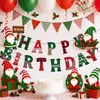 Bandeirola de Aniversário de Elfo de Natal Esquema de Cores Vermelho e Verde Bandeira de Letras Decorações Suspensas Espirais Enfeites para Topper de Bolo