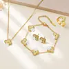 Collar de Trébol de la Suerte Trébol de Cuatro Hojas Conjunto de Joyería de Acero de Titanio de Cuatro Piezas Joyería Clásica Estilo Clásico
