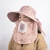 Chapéu de Proteção Solar com Estampa, Chapéu de Colheita de Chá com Cobertura Facial, Chapéu de Sol Versátil de Aba Larga para Ciclismo de Verão para Mulheres