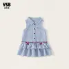 Ropa para Niñas Yingsibo: Vestido camisero de cuadros, Vestido de pastel para niñas, Vestido sin mangas para niños, Ropa de verano