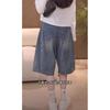 Shorts de mezclilla azules retro de talla grande con línea A para mujer, shorts de verano de cintura alta adelgazantes rectos de pierna ancha de largo medio para mujeres con curvas