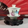 Conjunto de Chá Kung Fu Chaoshan Porcelana de Jade Branco Puro Tigela com Tampa Sancai Tigela de Chá Pequena Mini Tigela de Chá Caixa de Presente para Degustação de Chá Pintada em Azul e Branco