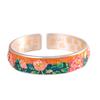 Joias de Prata Prata Pura 999.9 Esmalte Dourado Peônia Pulseira Moda Fresca Versátil Bracelete Largo Aberto