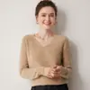 Nuevo suéter de cachemir 100% puro para otoño e invierno para mujer, cuello en V, sin costuras, de punto liso, camisa base de punto, suéter corto versátil y cálido