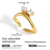 Anel Aberto Assimétrico de Aço Inoxidável Banhado a Ouro 18K com Zircônia Ondulada Wanxing para Mulheres, Estilo Designer, Atacado