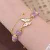 Celebridade da Internet Imitação de Ametista Pulseira de Borboleta de Camada Dupla Alto Padrão Luxo Leve Design Simples para Pulseira de Namorada