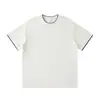 Camiseta de Algodón Nueva de Verano Estilo 220g Color de Contraste Cuello Redondo Manga Corta para Hombre, Marca de Moda Tono Tierra Holgada Casual Versátil Superior