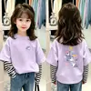 Camiseta de manga longa de algodão puro para meninas, adequada para primavera e outono, estilo coreano, top básico versátil com gola redonda e design listrado