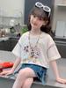 Camiseta de Manga Corta con Estampado de Dibujos Animados para Niñas Ropa de Verano 2025 Nuevo Estilo de Verano Top de Media Manga para Estudiante Niña