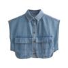 2023 nuevo color liso bolsillo grande costura irregular cárdigan solapa camisa Top de mezclilla ropa para mujer venta al por mayor