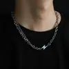 Colar Dupla Camada em Aço Titânio Raio Azul Transfronteiriço para Homens, Moderno, Fashion, Simples, Versátil, Joia de Corrente Cubana Personalizada para Mulheres