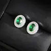 Pendientes Retro Europeos y Americanos Transfronterizos Retro Creativos Ovalados para Mujer con Circonita Azul Verde Venta Directa de Fábrica E667