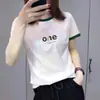 Camiseta de Manga Corta con Estampado de Letras Color-Block de Moda para Mujer, Estilo Mamá de Mediana Edad, Adelgazante, Casual, Top Versátil