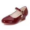 Zapatos de Piel Brillantes de Princesa para Niños, Zapatos de Presentación para Estudiantes, Zapatos de Pasarela para Niñas, Tacones Altos para Niñas Pequeñas al por Mayor