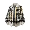 Cardigan suéter de malha losango masculino casal gola polo jaqueta cardigan estilo old money outono inverno fábrica transfronteiriça atacado