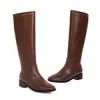 Tallas 34-48 Tacón Medio Antideslizantes Botas de Piel Versátiles Punta Cuadrada Cremallera Lateral Botas Altas para Mujer Color Sólido Tacón Cuadrado Zapatos de Talla Grande Transfronterizos