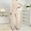 Comercio Exterior Transfronterizo Otoño e Invierno Europeo y Americano Pijama para Mujer con Solapa Lazo Moda Sexy Manga Larga Pantalones Traje de Casa para Mujer