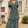 Vestido de verano nuevo sexy con cuello en V bohemio de playa para mujer europea y americana, vestido de gasa estampado para el día a día