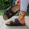 Sandálias Femininas Estilo Europeu e Americano Fornecimento Direto da Fábrica, Sapatos de Praia Abertos, Estampa de Leopardo Atacado, Tamanhos Grandes