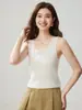 Camiseta de Tirantes de Cachemira de Punto Simple y Versátil para Mujer Sin Mangas Cuello Cuadrado Capa Interior para Combinar con Suéteres Color Sólido Capa Base Cálida