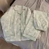 Pijama Nuevo Estilo de Verano Verde Esmeralda de Conejito para Mujer, Conjunto de Manga Larga y Pantalón Largo Estilo Ins para Primavera y Otoño, Ropa de Casa para Dormitorio de Estudiantes