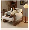 Sillón Individual Silla de Balcón Sala de Estar Silla de Ocio Persona Perezosa Cómodo Sillón Reclinable Crema Estilo Retro Madera Maciza Silla Jersey