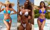 Comercio exterior AliExpress explosiones de celebridades de internet estilo europeo y americano color liso bikini de tres puntos traje de baño de playa salida de fábrica