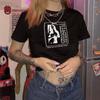 Camiseta de verano con cuello redondo y manga corta para mujer, con estampado de letras y ombligo, estilo europeo y americano