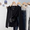 Camiseta de Manga Larga con Cuello en U de Algodón Puro para Mujer, Hombro Descubierto, Nueva de Principios de Primavera y Otoño 2026, Ajustada, Cuello Redondo Bajo, Top Interior