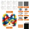 Kit DIY Rosto de Gato em Polpa de Papel Pintado à Mão Conjunto de Máscaras de Gato em Branco Pintáveis para Role-Playing com Tecido de Feltro para Baile de Máscaras
