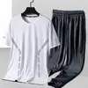 Traje Esportivo Secagem Rápida Ice-Sense Masculino Verão Fino Corrida Fitness Alta Elasticidade Malha de Gelo Masculina Calças de Manga Curta