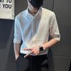 Camisa de manga corta para hombre estilo Hong Kong estilo Chanel tela de gasa tipo burbuja camisa de manga corta con temperamento moderno camisa para discoteca