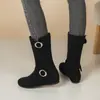 Hebilla de cinturón cruzada casual de comercio exterior 3343 botas de caña media tacón de plataforma nuevo 2024 talla botines gamuza negro