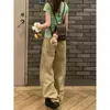 Jeans Anchos Color Caqui para Mujer, Nuevo Verano 2025 Retro Americano de Cintura Alta, Holgados, Rectos, de Largo hasta el Suelo