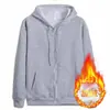 Nueva sudadera con capucha forrada de forro polar, cárdigan negro de color liso para hombre otoño/invierno, abrigo cálido, chaqueta de primavera para hombre