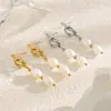 Pendientes de Aro Cruzados Mengjia de Alta Venta, Simples y Lujosos, de Acero Inoxidable Chapado en Oro de 18 Quilates, con Colgante de Perla en Forma de Espiral Nudo, Joyería