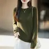 Suéter de punto fino sin costuras para mujer, mezcla de lana, corte ajustado, manga larga, suave y versátil, perfecto como capa interior