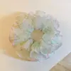 Scrunchie Roxo Floral em Renda de Camada Dupla para Mulheres, Estilo Casual, Prendedor de Coque de Alta Qualidade, Corda de Cabelo Oversized, Acessório de Cabelo