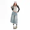 Jeans de Mezclilla Cortos Estilo Ropa de Trabajo Súper Populares para Mujer, Nuevos Pantalones de Verano de Cintura Alta Holgados Adelgazantes Rectos de Pierna Ancha, Disponibles para Dropshipping