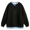 Sudadera de hombre con efecto dos piezas, marca de moda, versátil, corte holgado, jersey de cuello redondo, camisa casual de manga larga, top de efecto dos piezas para hombre