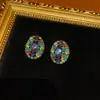 Pendientes Redondos con Pedrería de Colores Chapados en Bronce Antiguo Occidental 18k Oro Vintage Estilo Nicho Uso Diario