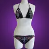 Bikini retro punk Y2K con estampado de tatuaje para mujer, alas de cruz gótica negras y rojas con pedrería, traje de baño de verano