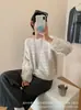 Suéter de tricô casual com gola redonda para mulheres, suéter colorido de bolinhas soltinho, novo modelo de primavera e outono, solto e modelador, top macio e aconchegante