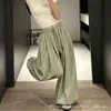 Calças Bloomers de Xadrez Verde com Punho para Mulheres, Estilo Outono, Caimento Petite, Calças Lanterna Volumosas, Calças Casuais de Estilo Solto e Relaxado
