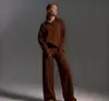 Moda 2026 Amazon Tiktok Transfronteiriço Europeu e Americano Cor Sólida Conjunto Outono Inverno Gola Polo Calça de Pernas Largas Conjunto de Duas Peças para Mulheres