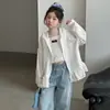 Ropa de Protección Solar de Verano para Niñas, Top Delgado con Capucha Estilo Coreano para Niños Mayores, Ropa Ligera de Moda Holgada para Aire Acondicionado para Niñas Pequeñas