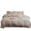 Conjunto de capa de edredom e lençóis de algodão puro de camada dupla com renda simples minimalista, amigo da pele, para todas as estações, conjunto de cama para quarto