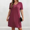 Europeu e Americano Transfronteiriço Amazon Verão 2026 Novo Vestido de Gola V Manga Curta Plus Size Moda Feminina Elegante e Estiloso Comércio Exterior